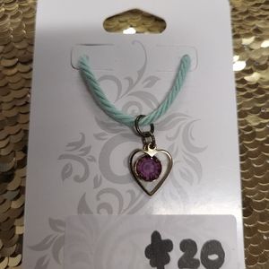 Vintage Gold-Toned Metal Heart Charm/Pendant w/ Purple Stone #354